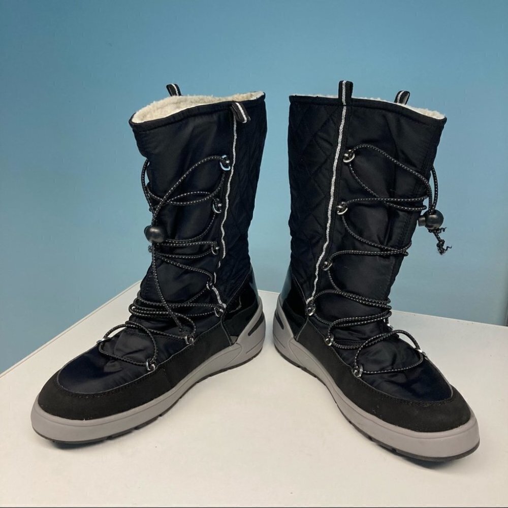 GEOX Sz 37 Sherpa Type Lined Moon Quilted  Adjustable Elastic Laces Boots